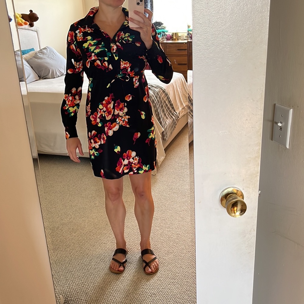 Merona Black/Floral Long-Sleeve Dress size Medium